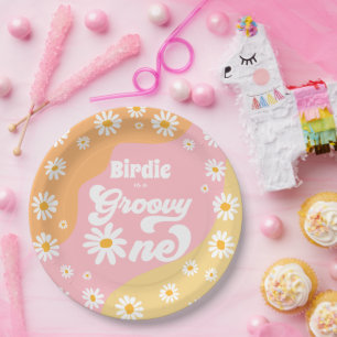 Prato De Papel Groovy One Party Boho Retro Daisy