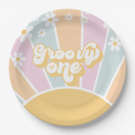 Prato De Papel Groovy One pastel retro Sunshine margarida boho