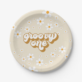 Prato De Papel Groovy One Retro Daisy 1º Aniversário