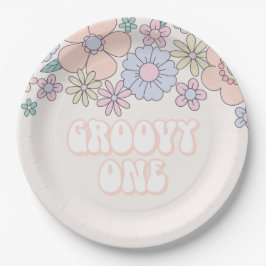 Prato De Papel Groovy One Retro floral pastel 1º aniversário