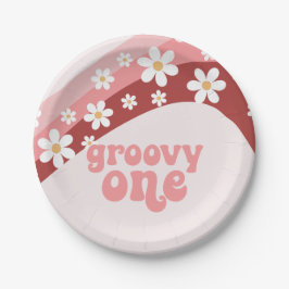 Prato De Papel Groovy One Retro margarida boho floral primeiro an