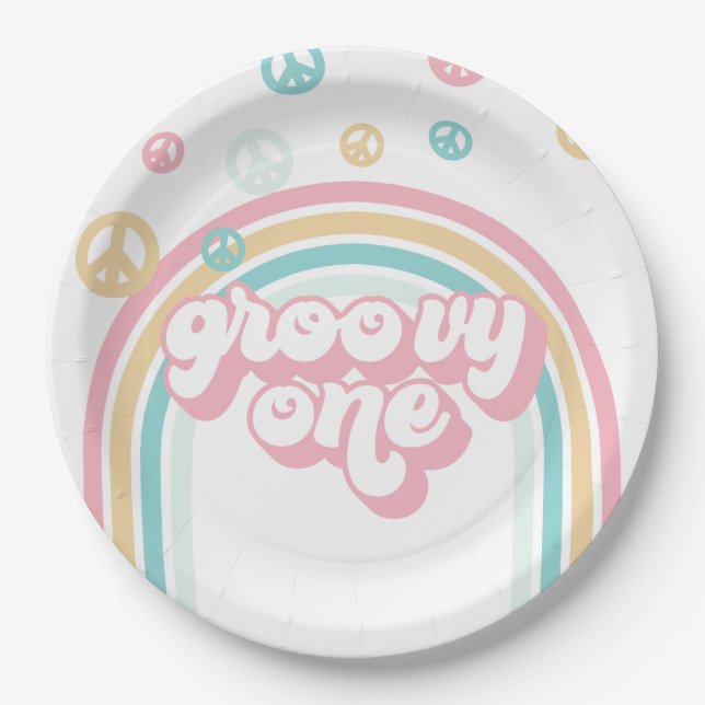 Prato De Papel Groovy One Retro Summer Rainbow (Frente)