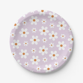 Prato De Papel Groovy Retro Daisy Purple