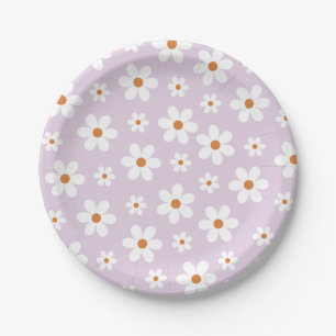 Prato De Papel Groovy Retro Daisy Purple