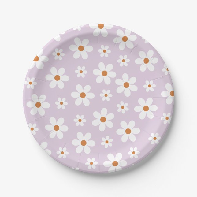 Prato De Papel Groovy Retro Daisy Purple (Frente)