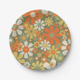 Prato De Papel Groovy Retro Floral Patterno 60s 70s Estético