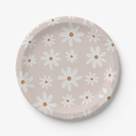 Prato De Papel Groovy Retro Light Brown Daisy Floral