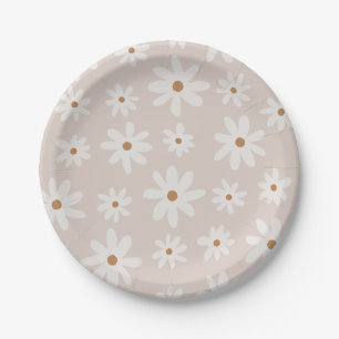 Prato De Papel Groovy Retro Light Brown Daisy Floral