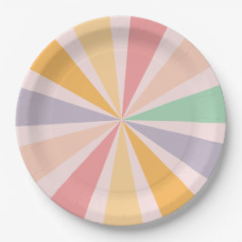 Prato De Papel Groovy Retro Rainbow Birthday