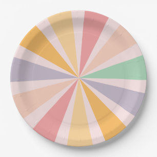 Prato De Papel Groovy Retro Rainbow Birthday