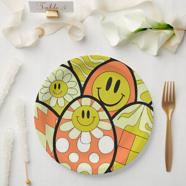 Prato De Papel Groovy Smiley Face Easter Party Paper Plates (Casamento)