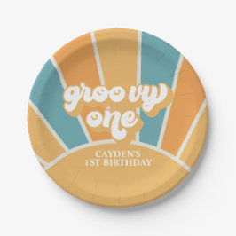 Prato De Papel Groovy Um Retro Sunshine Boy Primeiro Aniversário