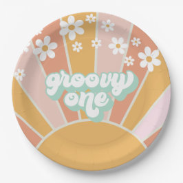 Prato De Papel Groovy Um Retro Sunshine margarida boho