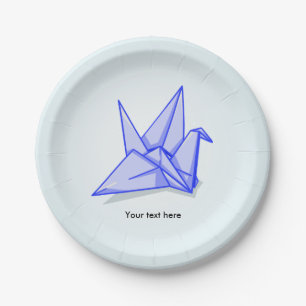 Prato De Papel Grua origami azul