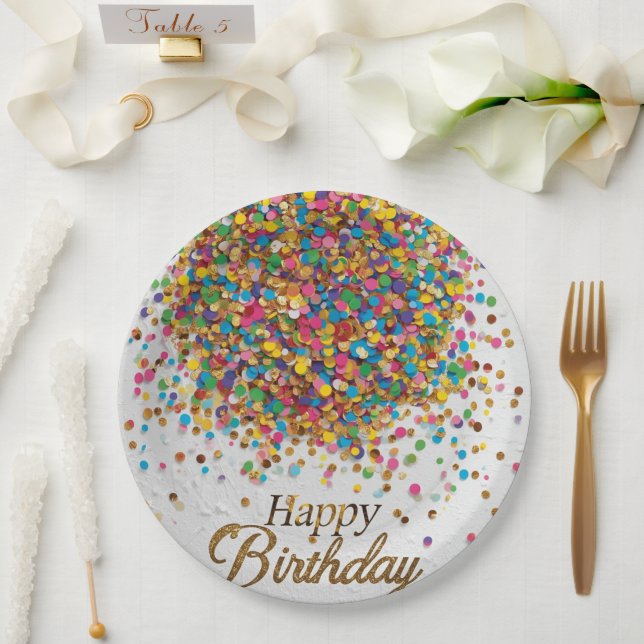 Prato De Papel Guardanapos de Aniversário com Confetes Arco-Íris  (Casamento)
