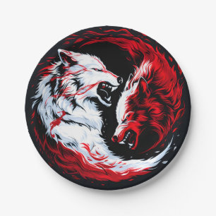 Prato De Papel Guerreiro Lobo Cósmico Branco Vermelho