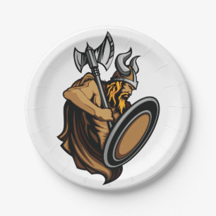 Prato De Papel Guerreiro Viking Bárbaro Nórdico com Machado