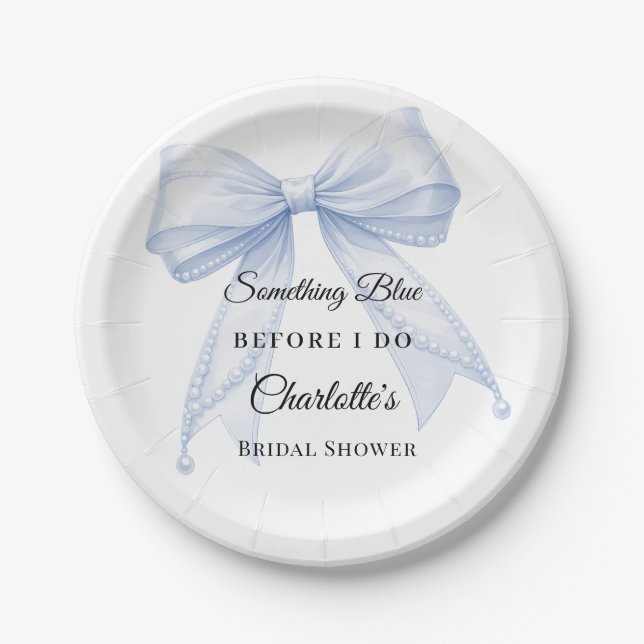 Prato De Papel Guest book Bridal Shower bow something blue (Frente)