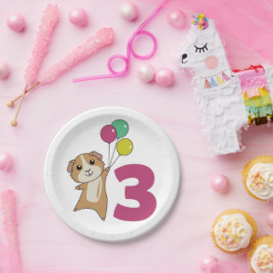 Prato De Papel Guiné Pig Terceiro Aniversário Balões de Papel Pla