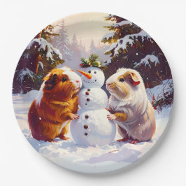 Prato De Papel Guiné Pigs & Snowman Natal