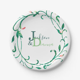 Prato De Papel Guirlanda de Aquarela Jardim Rosa