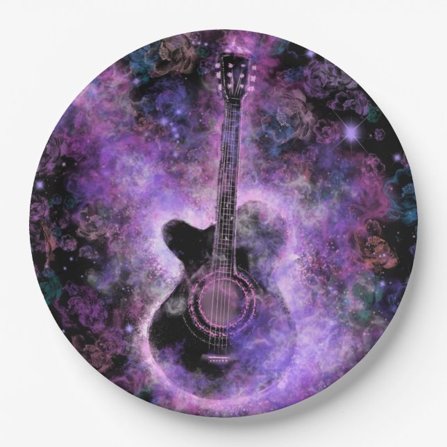 Prato De Papel Guitar Paper Plates Music Party (Frente)