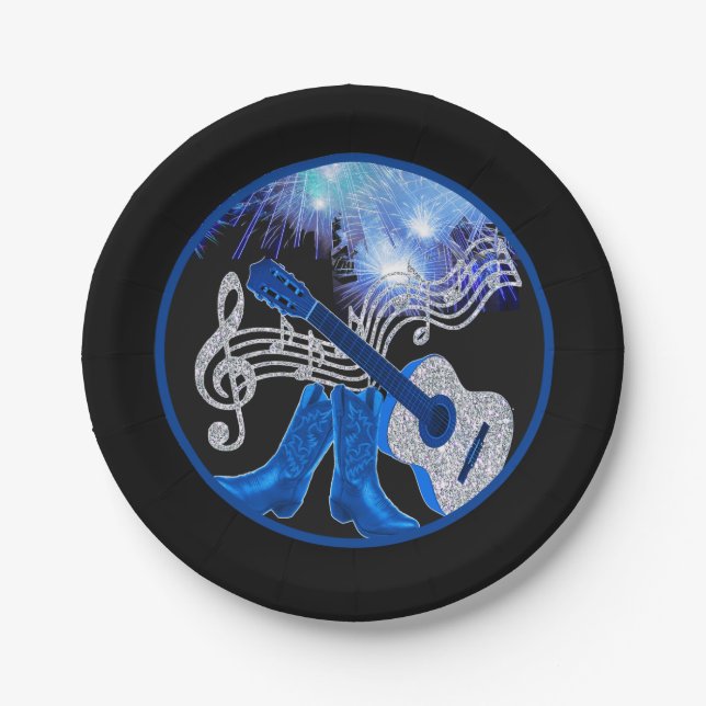 Prato De Papel Guitarra Do Partido Ocidental E Placas De Boot Blu (Frente)