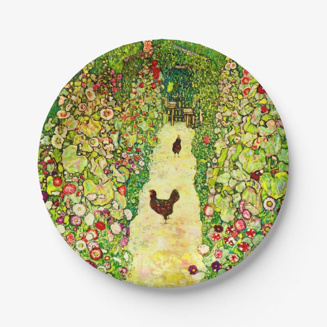 Prato De Papel Gustav Klimt Garden com Galinhas (Frente)