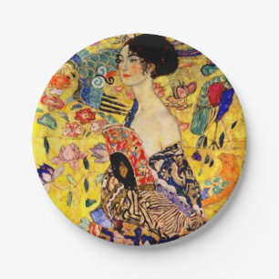 Prato De Papel Gustav Klimt Lady com ventilador