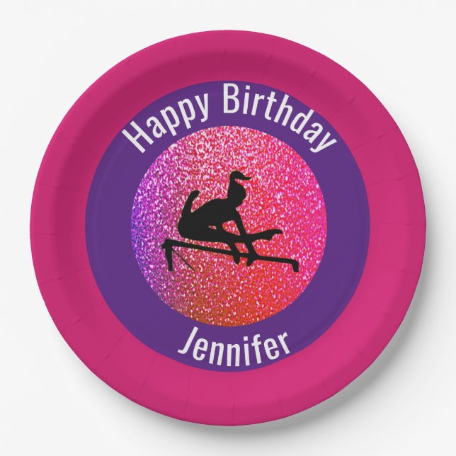 Prato De Papel Gymnastics Birthday Uneven Bares Sparkle (Frente)