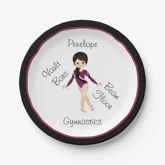 Prato De Papel Gymnastics Black Hair, Brown Eyes, Burgundy Leo (Frente)
