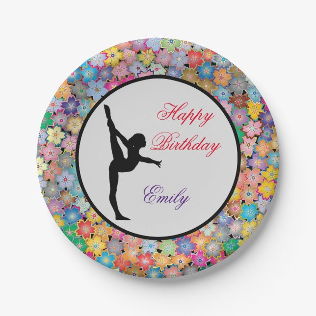 Prato De Papel Gymnastics Happy Birthday Personalizado (Frente)