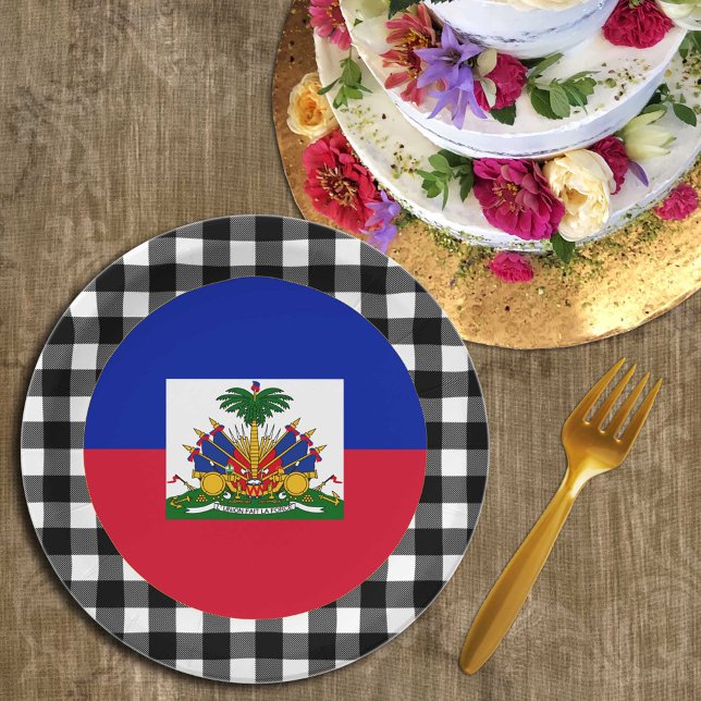 Prato De Papel Haiti Plate, xadrez de búfalos e bandeira haitiana (Criador carregado)
