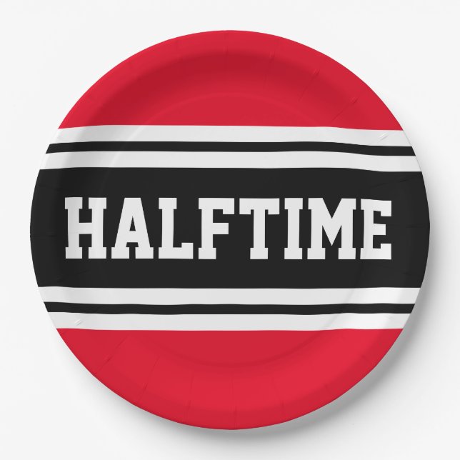 Prato De Papel HALFTIME Bright Red Black White Strips De Futebol (Frente)