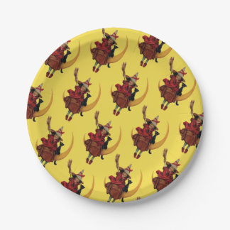 Prato De Papel Halloween antigo, bruxa com gato preto