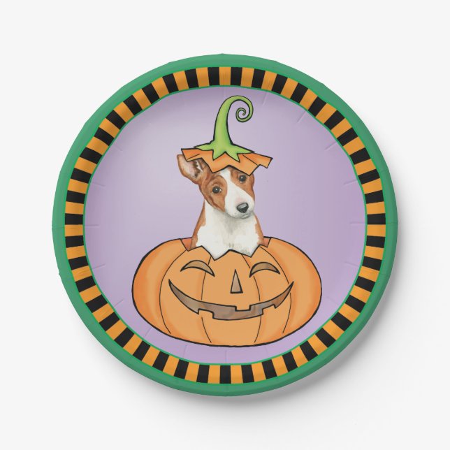 Prato De Papel Halloween Basenji (Frente)