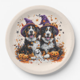 Prato De Papel Halloween Bernese Mountain Dogs Witch Ghost