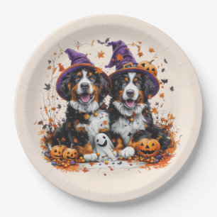 Prato De Papel Halloween Bernese Mountain Dogs Witch Ghost
