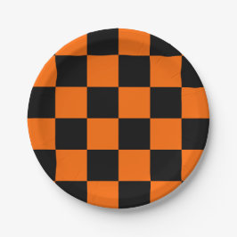 Prato De Papel Halloween Black Orange Checked