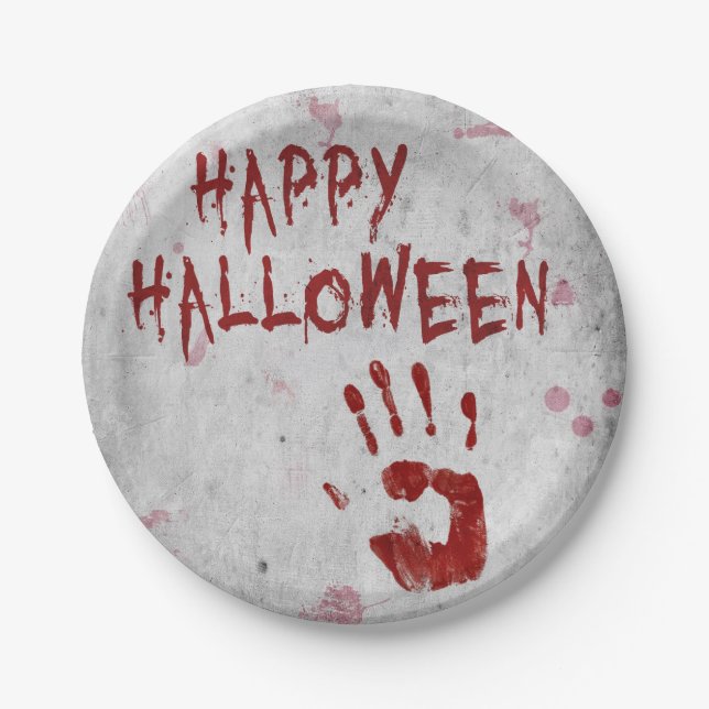 Prato De Papel Halloween Bloody Handprint (Frente)