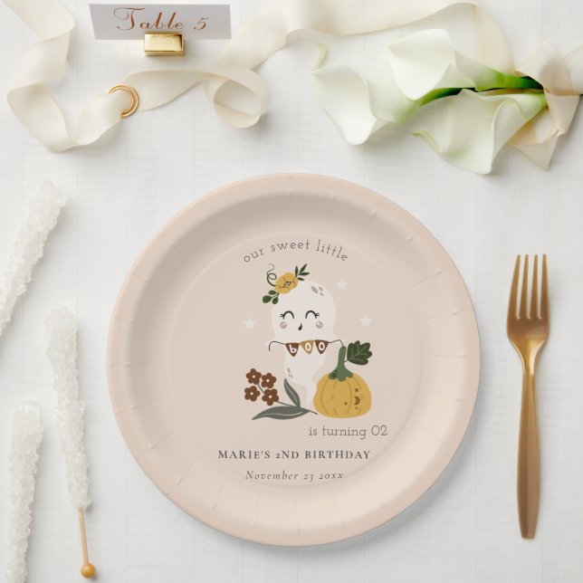 Prato De Papel Halloween Blush Ghost Little Boo Qualquer Aniversá (Casamento)