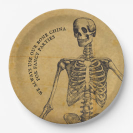 Prato De Papel Halloween Bone China | Esqueleto Antiquado da Vint