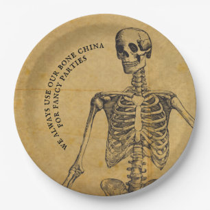 Prato De Papel Halloween Bone China Esqueleto Antiquado da Vint