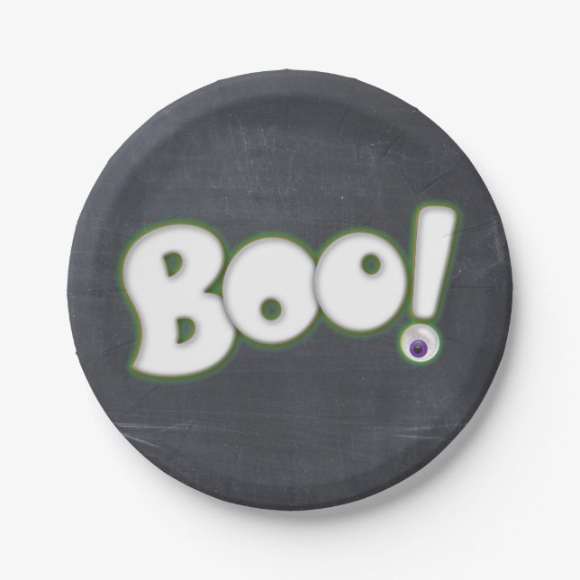 Prato De Papel Halloween Boo Lettering Chalkboard Chalk (Frente)
