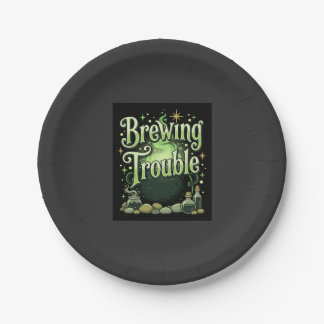 Prato De Papel Halloween Brewing Trouble Bruxa Caldeirão Poção De