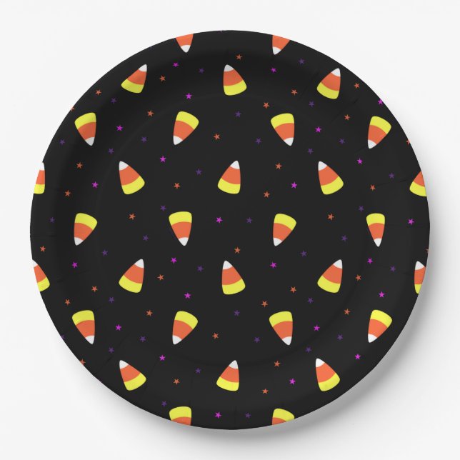 Prato De Papel Halloween Candy Corn Pattern (Frente)