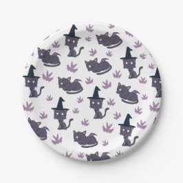 Prato De Papel Halloween Cat e Bat Patterno