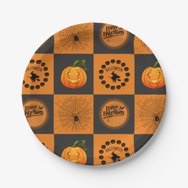 Prato De Papel Halloween Chessboard (Frente)