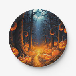 Prato De Papel Halloween Creepy Jack o Lantern Pumpkins