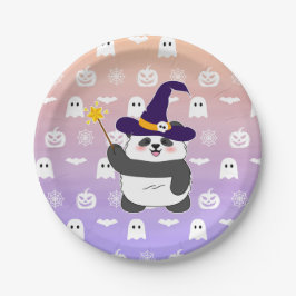 Prato De Papel Halloween Cute Baby Panda Witic Wand